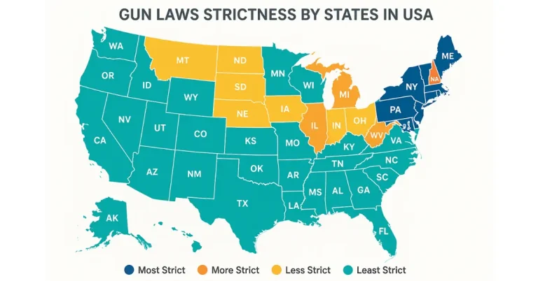 a map of the united states showing gun laws strictness
