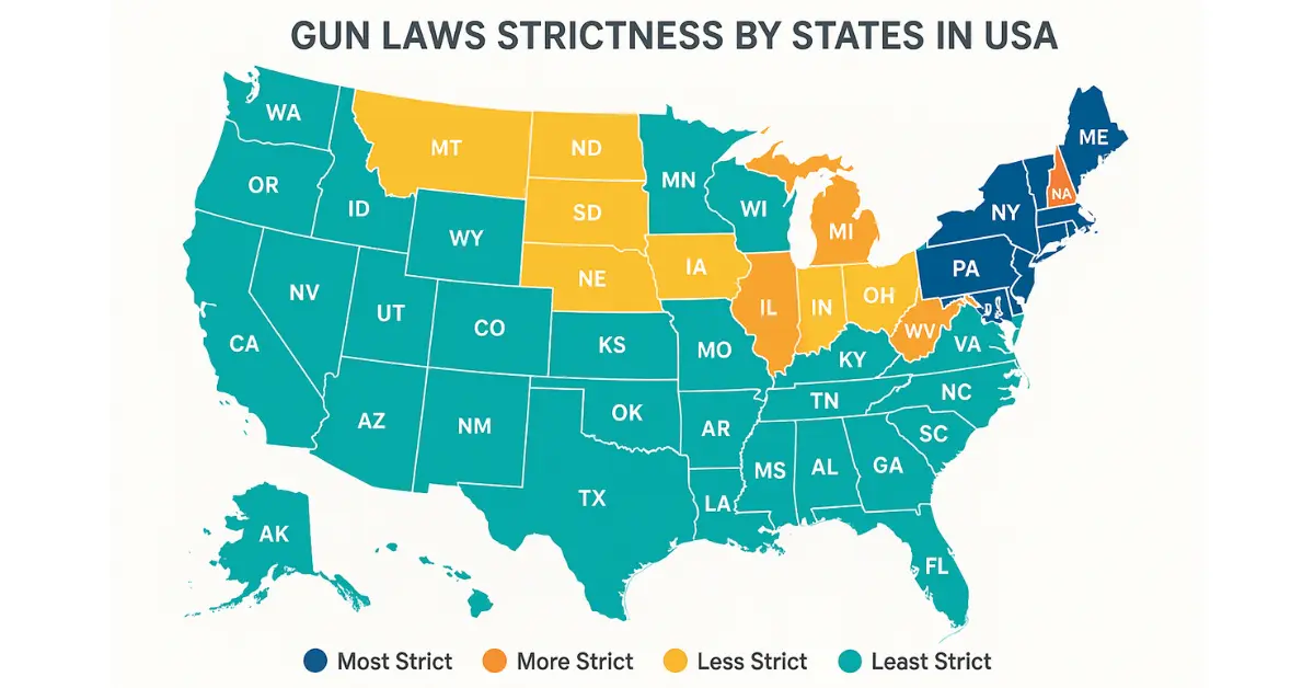a map of the united states showing gun laws strictness